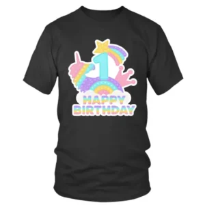 1 Happy Birthday with Multicolor Unicorn T-shirt