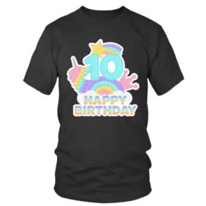 10 Happy Birthday with Multicolor Unicorn T-shirt