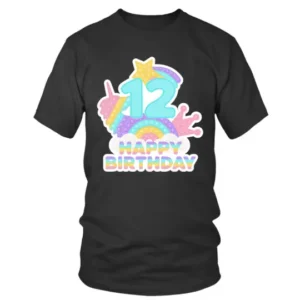 12 Happy Birthday with Multicolor Unicorn T-shirt