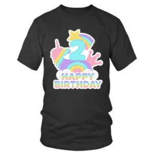 2 Happy Birthday with Multicolor Unicorn T-shirt