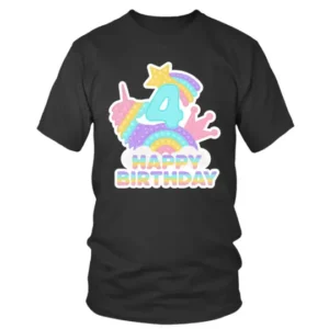 4 Happy Birthday with Multicolor Unicorn T-shirt