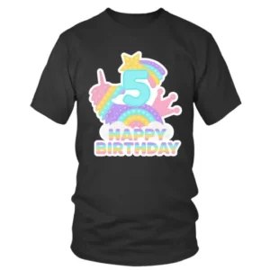 5 Happy Birthday with Multicolor Unicorn T-shirt