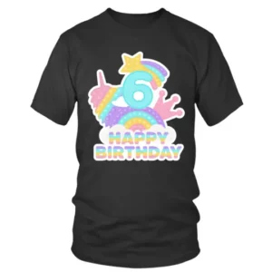 6 Happy Birthday with Multicolor Unicorn T-shirt