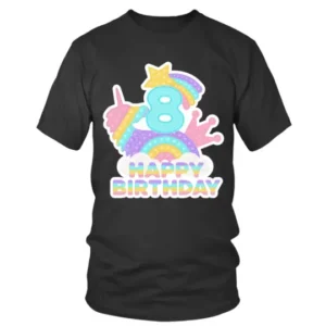 8 Happy Birthday with Multicolor Unicorn T-shirt