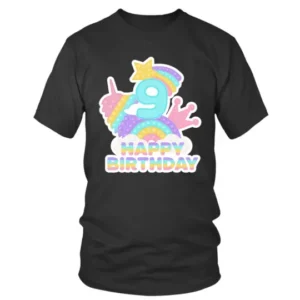 9 Happy Birthday with Multicolor Unicorn T-shirt