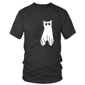 Black and White Boo Cute Cat Halloween T-shirt