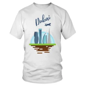 Dubai with Airplane and Burj Khalifa Print T-shirt