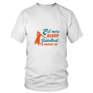 Eat More Sleep Basketball Repeat in Orange and Blue Color T-shirt