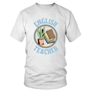English Teacher with Three Books and Plant T-shirt