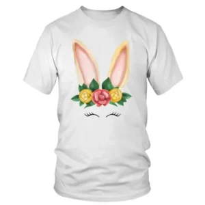 Femail Bunny Ears Closed Eyes with Flowers T-shirt