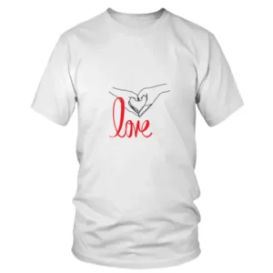 Hand Sign Heart and Love Written in Red T-shirt