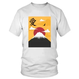 Japanese Vintage Painting with Sun and Half Snow Mountain T-shirt