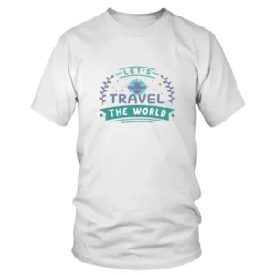 Lets Travel The World with Airplane in Blue and Green T-shirt