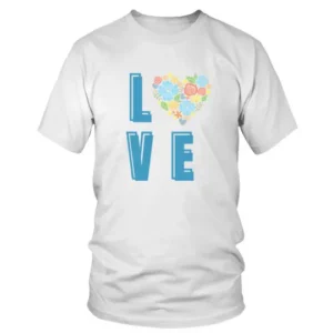 Love in a Blue Color With Flowers Heart T-shirt