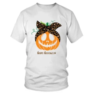 Orange Brown Leopard Scarf Pumpkin Happy Halloween T-shirt