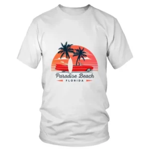 Paradise Beach Florida with Long Red Car T-shirt