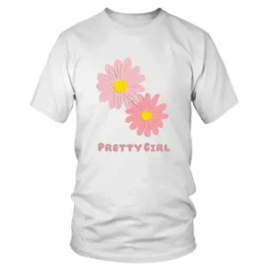 Pretty Girl with Two Pink Flowers T-shirt