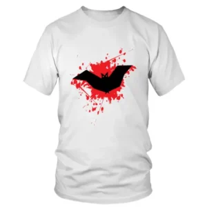 Red Black White Playful Bat with Blood Background Halloween T-shirt