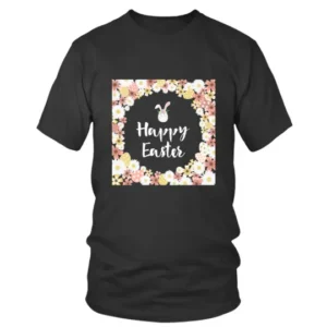 Simple Happy Easter with Flowers in a Round Shape T-shirt