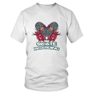 Skate Boarding with Two Red Flowers T-shirt