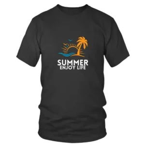 Summer Enjo Life with Tree and Sun View Graphic T-shirt
