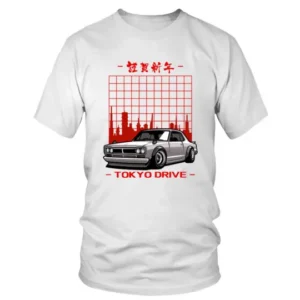 Tokyo Drive Japan in Grey Car with Red Background T-shirt