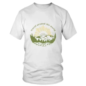 Travel Around The World in Olive Green T-shirt