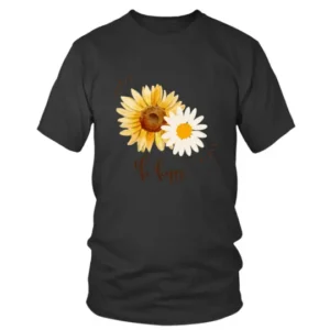 Two Flowers with Be Happy Written T-shirt