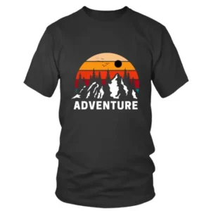 Vintage Style Adventure Mountains and Birds and Sun T-shirt