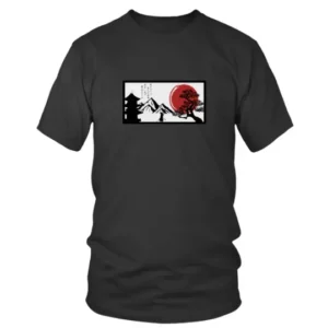 Vintage Style Japanese Painting in Black T-shirt