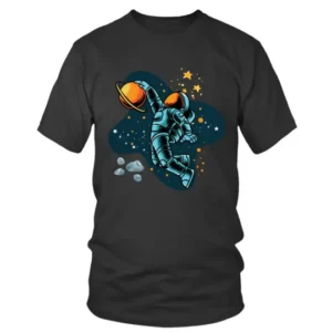 astronaut in Space with Stars and Planet T-shirt