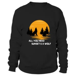 All You Need Sunset and a Wolf Vintage Style Graphics Sweatshirt