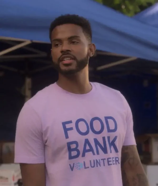 Trevor Jackson TV Series Grown ish Aaron Jackson Food Bank Volunteer White T shirt